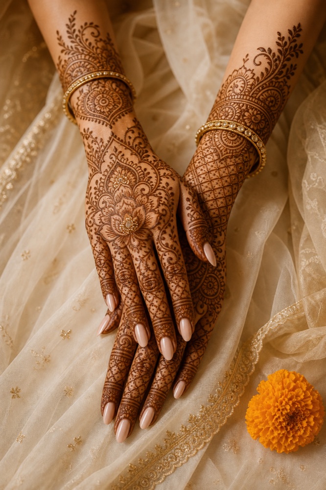 Intricate bridal mehndi on two hands